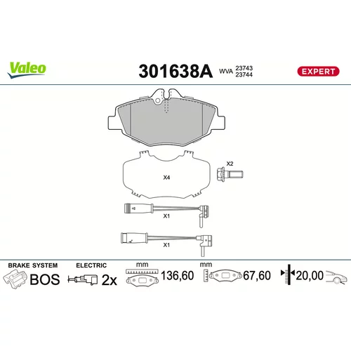 Sada brzdových platničiek kotúčovej brzdy VALEO 301638A