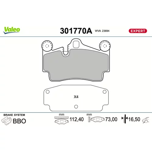 Sada brzdových platničiek kotúčovej brzdy VALEO 301770A