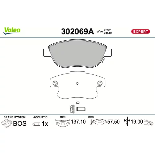 Sada brzdových platničiek kotúčovej brzdy VALEO 302069A