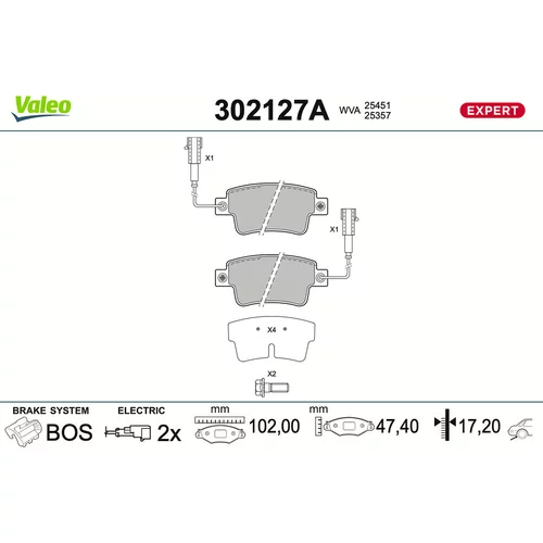 Sada brzdových platničiek kotúčovej brzdy VALEO 302127A