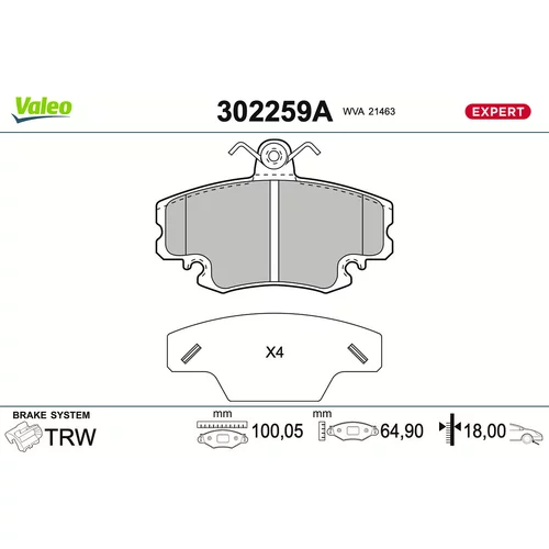 Sada brzdových platničiek kotúčovej brzdy VALEO 302259A