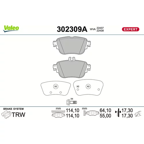 Sada brzdových platničiek kotúčovej brzdy VALEO 302309A