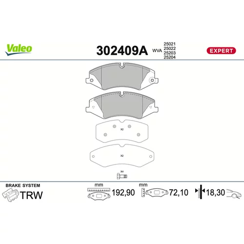 Sada brzdových platničiek kotúčovej brzdy VALEO 302409A