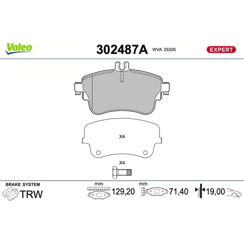 Sada brzdových platničiek kotúčovej brzdy VALEO 302487A
