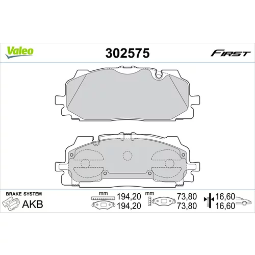 Sada brzdových platničiek kotúčovej brzdy VALEO 302575