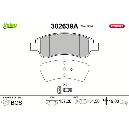 Sada brzdových platničiek kotúčovej brzdy VALEO 302639A