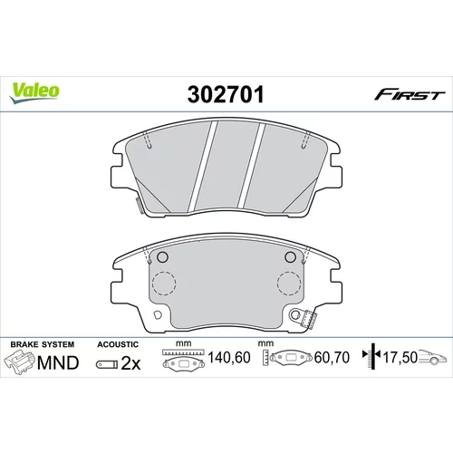 Sada brzdových platničiek kotúčovej brzdy VALEO 302701