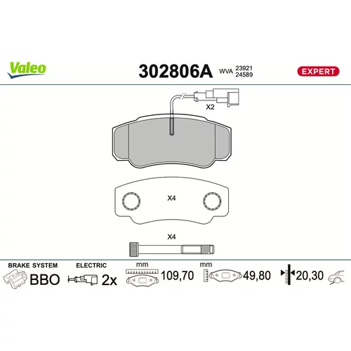 Sada brzdových platničiek kotúčovej brzdy VALEO 302806A
