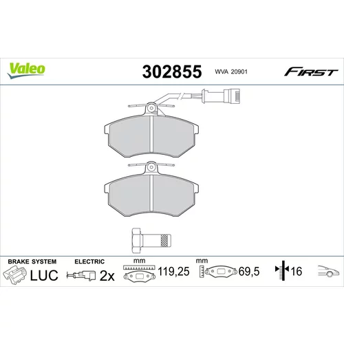 Sada brzdových platničiek kotúčovej brzdy 302855 /VALEO/