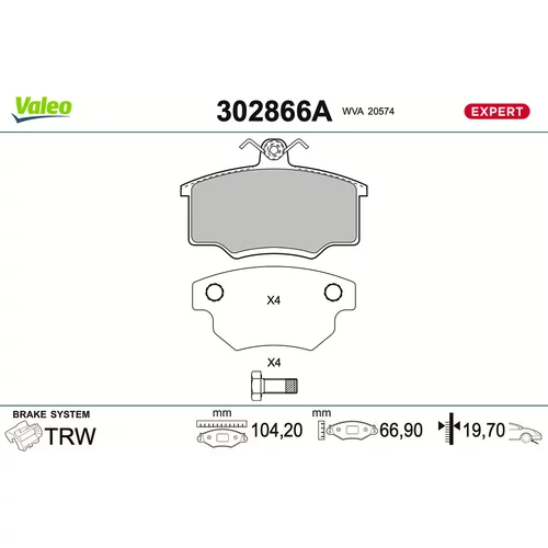 Sada brzdových platničiek kotúčovej brzdy VALEO 302866A