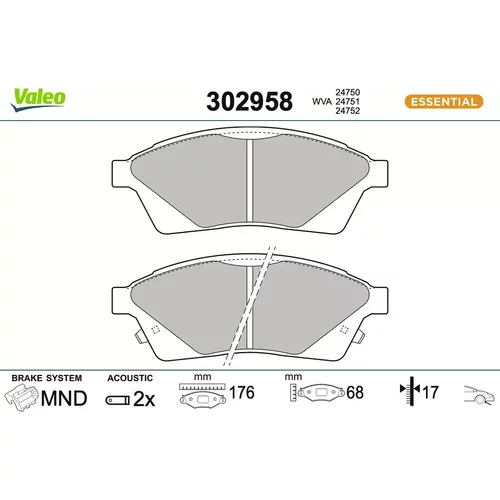 Sada brzdových platničiek kotúčovej brzdy VALEO 302958