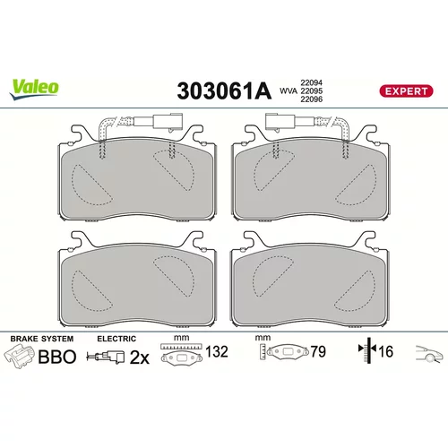 Sada brzdových platničiek kotúčovej brzdy VALEO 303061A