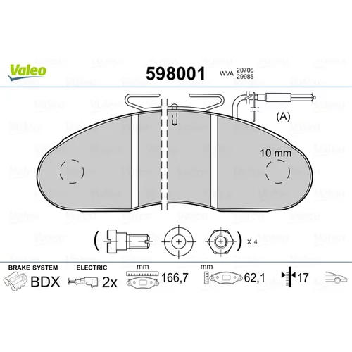 Sada brzdových platničiek kotúčovej brzdy VALEO 598001