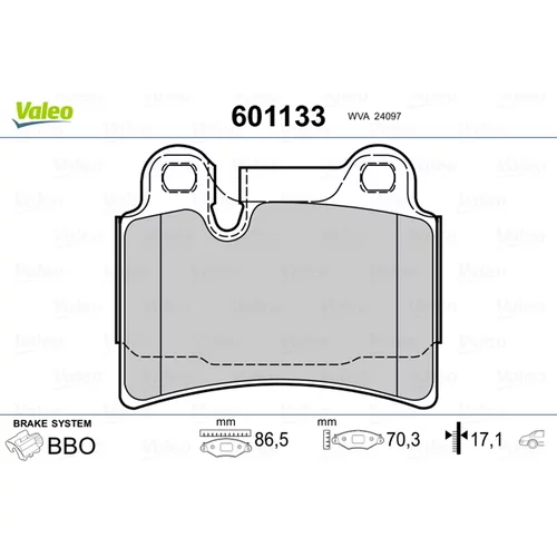 Sada brzdových platničiek kotúčovej brzdy VALEO 601133