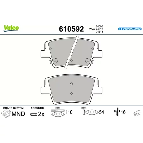 Sada brzdových platničiek kotúčovej brzdy VALEO 610592