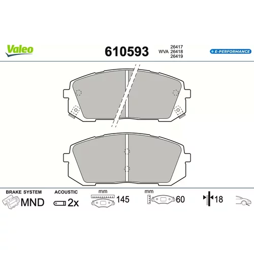 Sada brzdových platničiek kotúčovej brzdy VALEO 610593