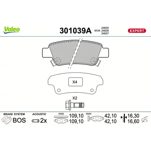 Sada brzdových platničiek kotúčovej brzdy VALEO 301039A