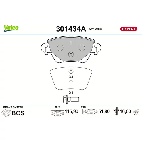 Sada brzdových platničiek kotúčovej brzdy VALEO 301434A