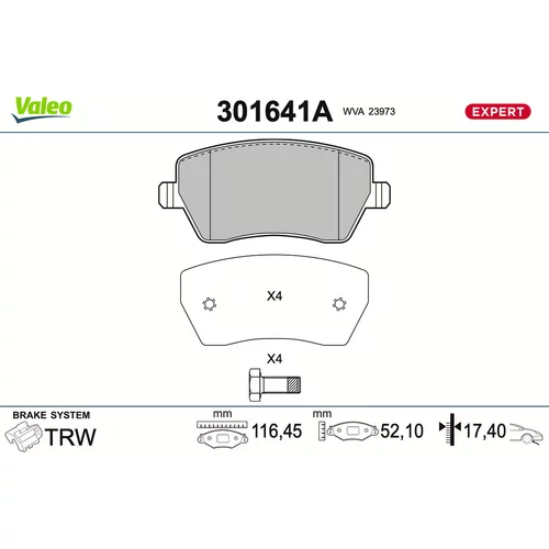 Sada brzdových platničiek kotúčovej brzdy VALEO 301641A