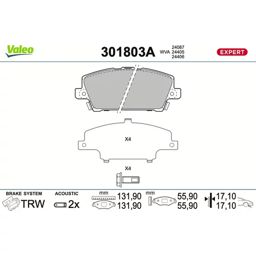 Sada brzdových platničiek kotúčovej brzdy VALEO 301803A