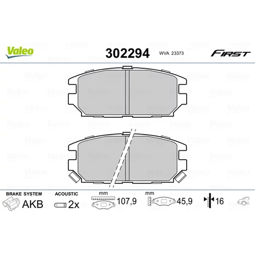 Sada brzdových platničiek kotúčovej brzdy VALEO 302294