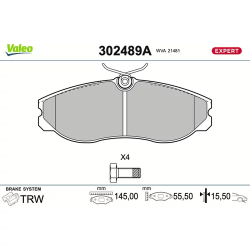 Sada brzdových platničiek kotúčovej brzdy VALEO 302489A