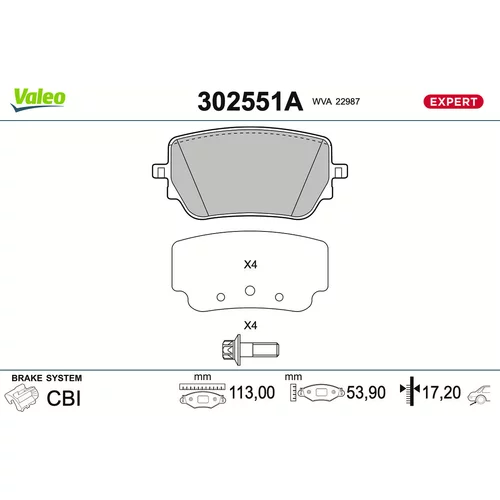 Sada brzdových platničiek kotúčovej brzdy VALEO 302551A