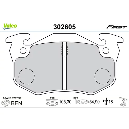 Sada brzdových platničiek kotúčovej brzdy VALEO 302605