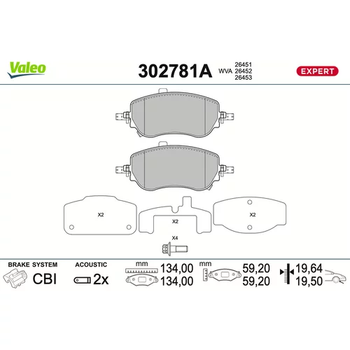 Sada brzdových platničiek kotúčovej brzdy VALEO 302781A