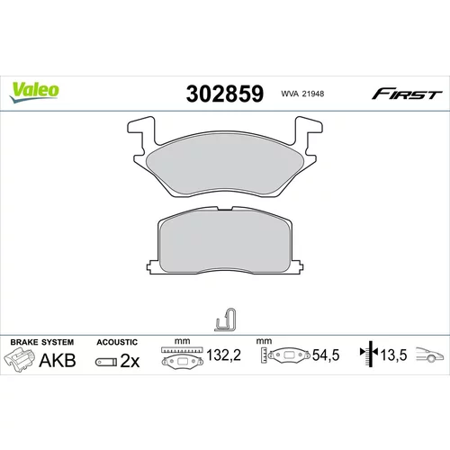 Sada brzdových platničiek kotúčovej brzdy VALEO 302859