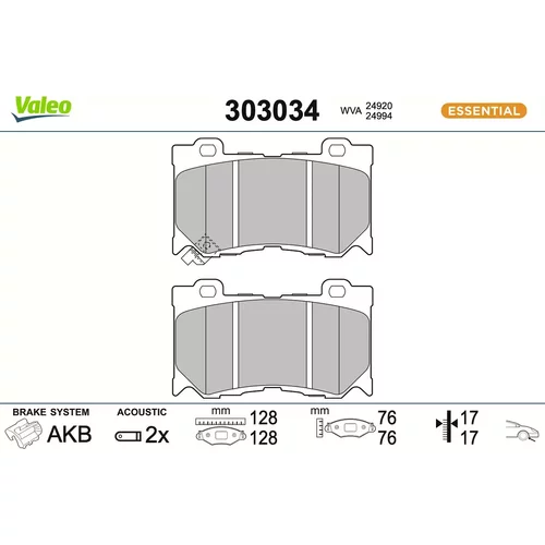 Sada brzdových platničiek kotúčovej brzdy VALEO 303034