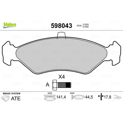 Sada brzdových platničiek kotúčovej brzdy VALEO 598043
