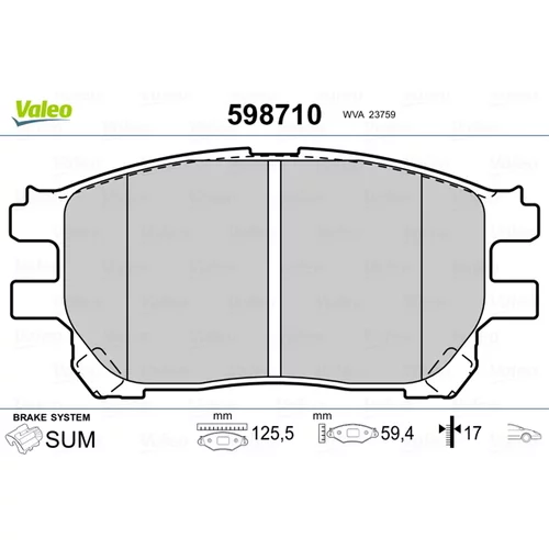 Sada brzdových platničiek kotúčovej brzdy VALEO 598710
