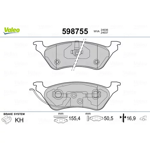 Sada brzdových platničiek kotúčovej brzdy VALEO 598755