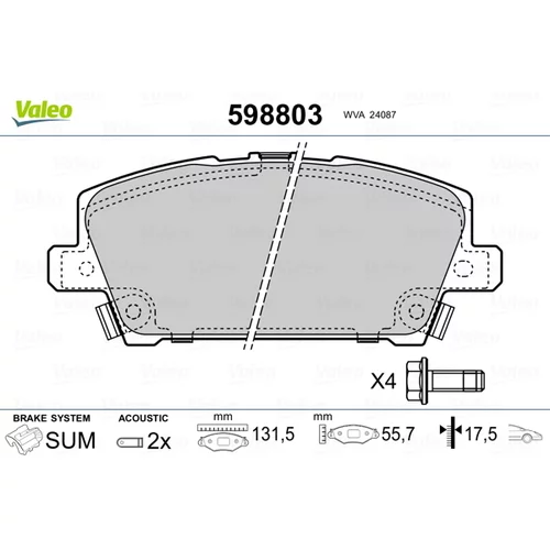 Sada brzdových platničiek kotúčovej brzdy 598803 /VALEO/