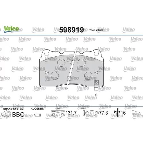 Sada brzdových platničiek kotúčovej brzdy VALEO 598919