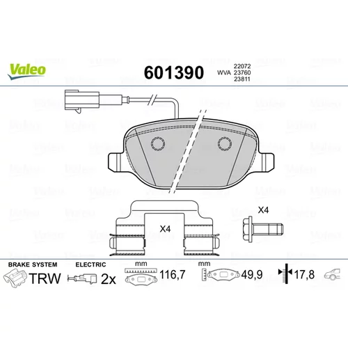 Sada brzdových platničiek kotúčovej brzdy VALEO 601390