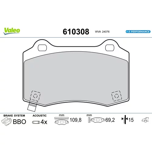 Sada brzdových platničiek kotúčovej brzdy VALEO 610308