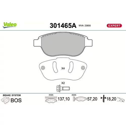 Sada brzdových platničiek kotúčovej brzdy VALEO 301465A