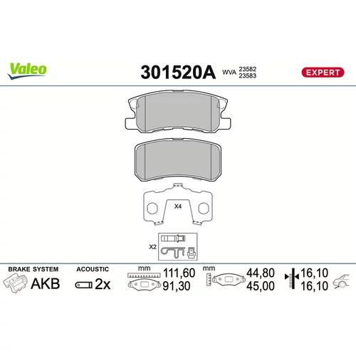 Sada brzdových platničiek kotúčovej brzdy VALEO 301520A