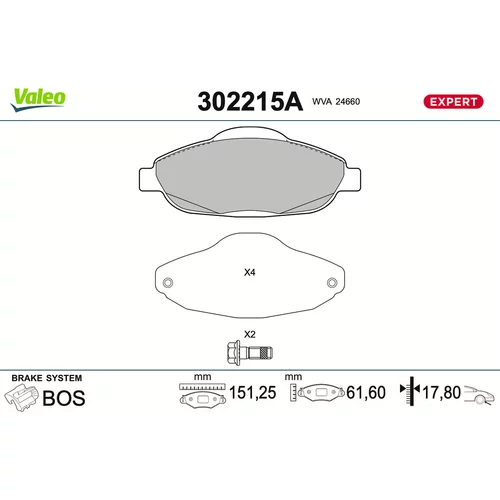 Sada brzdových platničiek kotúčovej brzdy VALEO 302215A