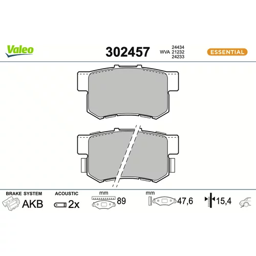 Sada brzdových platničiek kotúčovej brzdy VALEO 302457