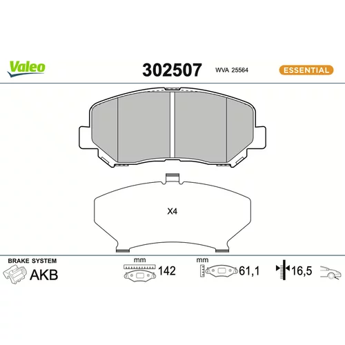 Sada brzdových platničiek kotúčovej brzdy VALEO 302507