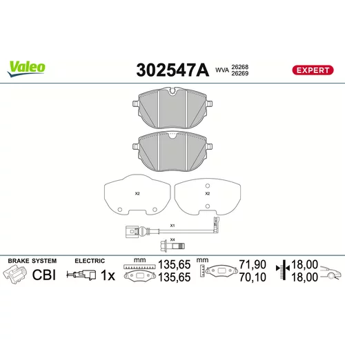 Sada brzdových platničiek kotúčovej brzdy VALEO 302547A