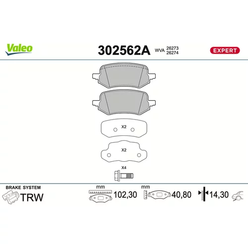 Sada brzdových platničiek kotúčovej brzdy VALEO 302562A