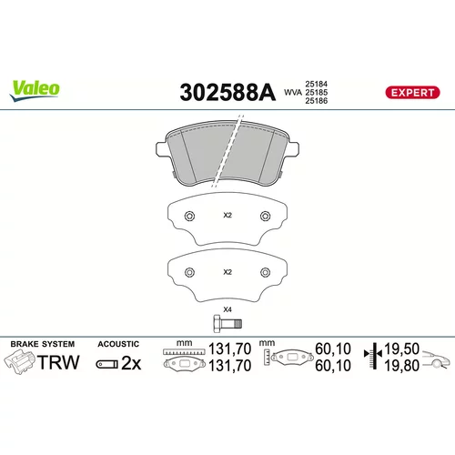 Sada brzdových platničiek kotúčovej brzdy VALEO 302588A