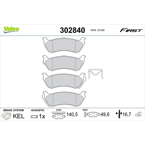 Sada brzdových platničiek kotúčovej brzdy VALEO 302840