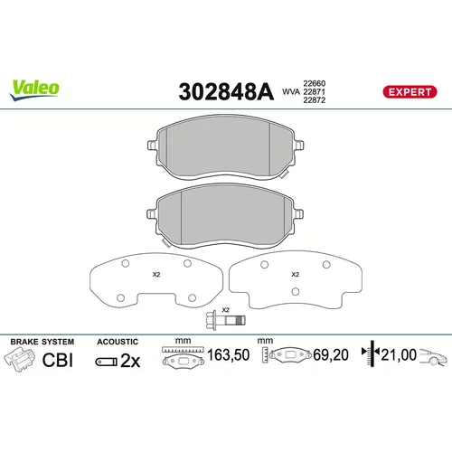 Sada brzdových platničiek kotúčovej brzdy VALEO 302848A