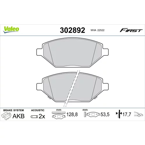 Sada brzdových platničiek kotúčovej brzdy VALEO 302892