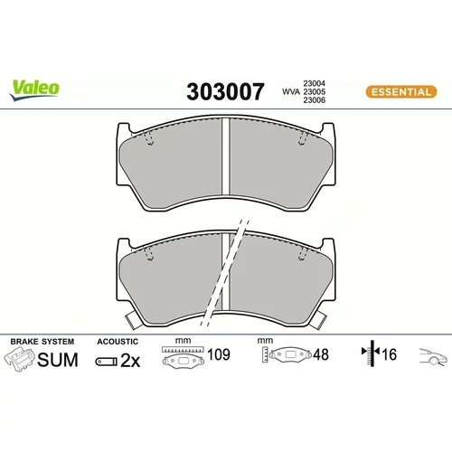 Sada brzdových platničiek kotúčovej brzdy VALEO 303007